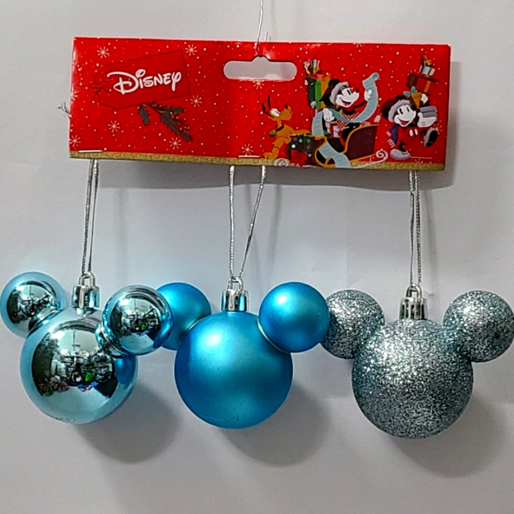 Disney Mickey Mouse Christmas Ornaments 3pz Light Blue